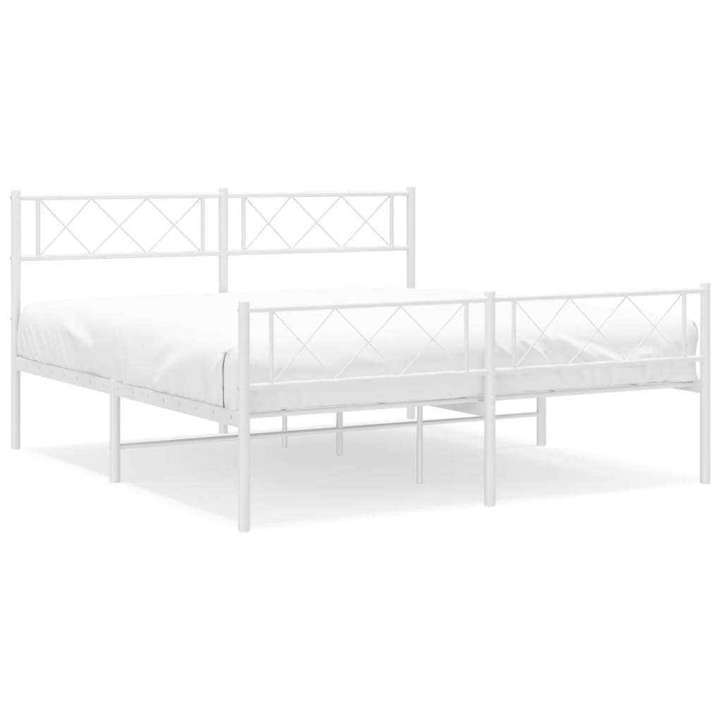 vidaXL Metal Bed Frame without Mattress with Footboard White 140x200 cm