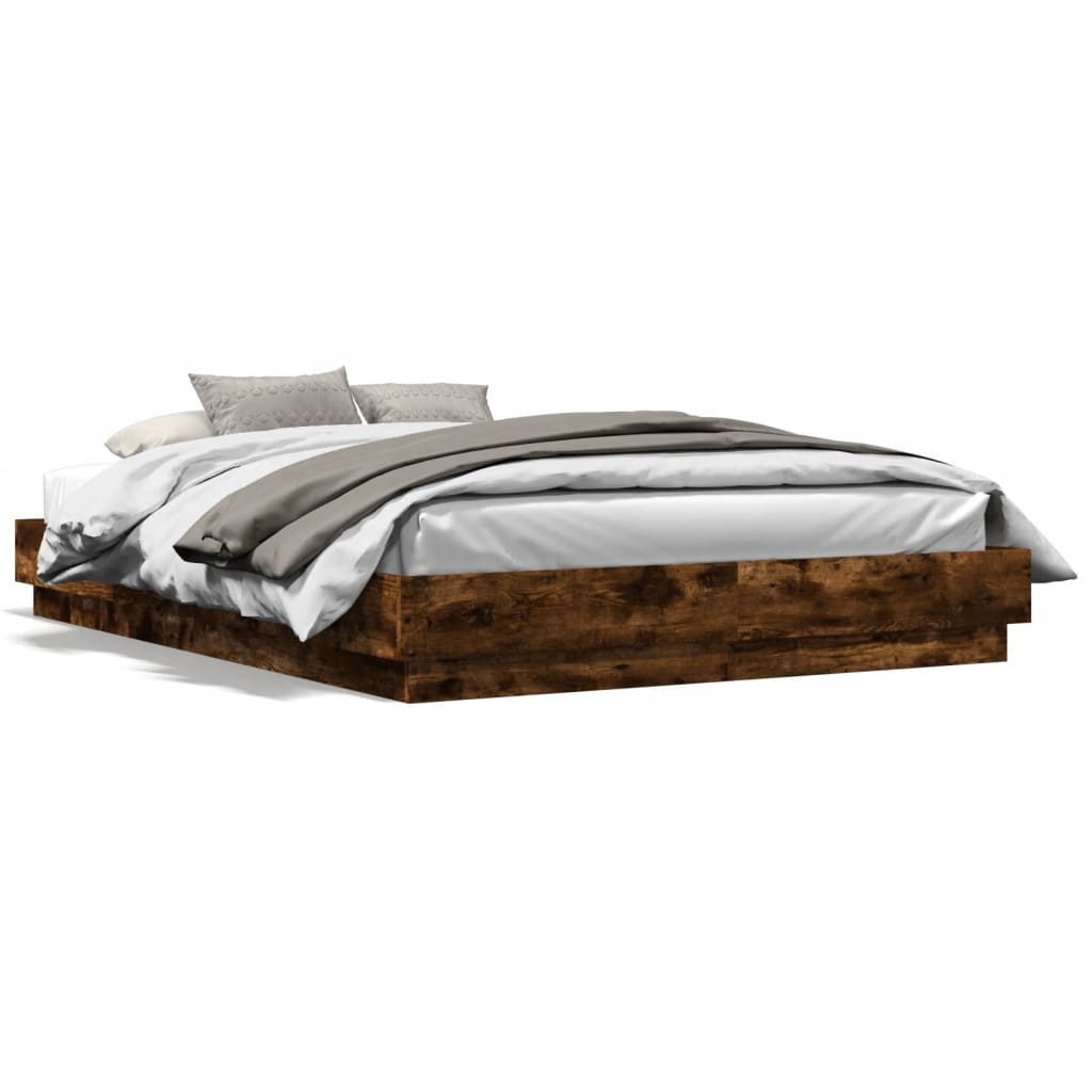 vidaXL Bed Frame with LED without Mattress Smoked Oak 150x200 cm King Size