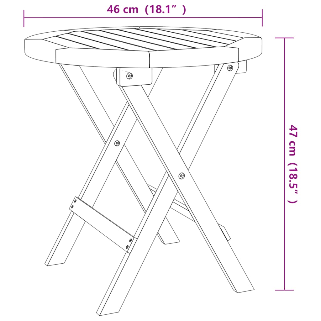 vidaXL Folding Garden Table White Ø 46 cm Solid Wood Acacia