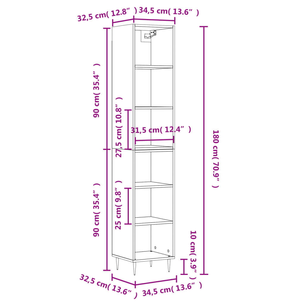 vidaXL Highboard Sonoma Oak 34.5x32.5x180 cm Engineered Wood