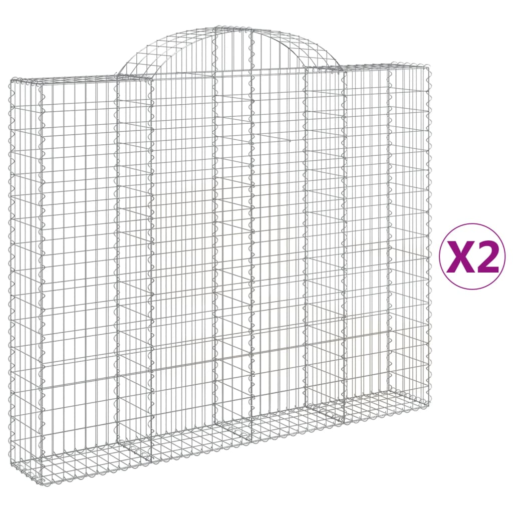 vidaXL Arched Gabion Baskets 2 pcs 200x30x160/180 cm Galvanised Iron