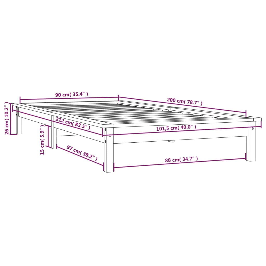 vidaXL Bed Frame without Mattress Black 90x200 cm Solid Wood