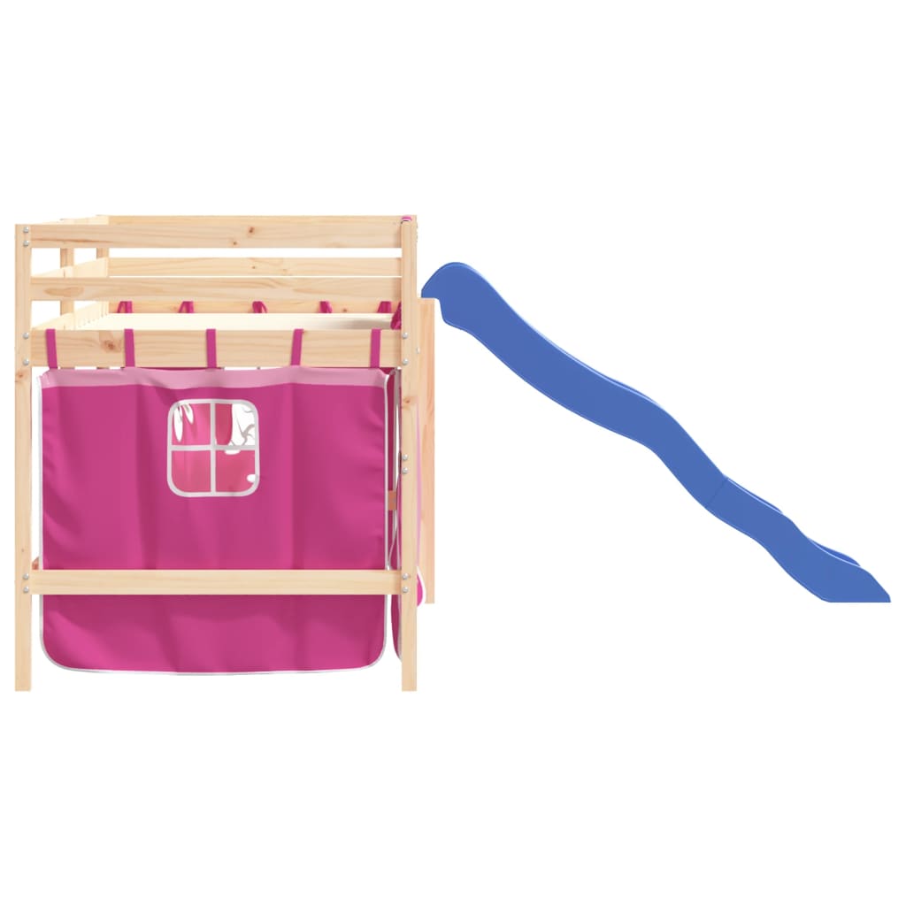 vidaXL Kids' Loft Bed with Curtains without Mattress Pink 80x200 cm