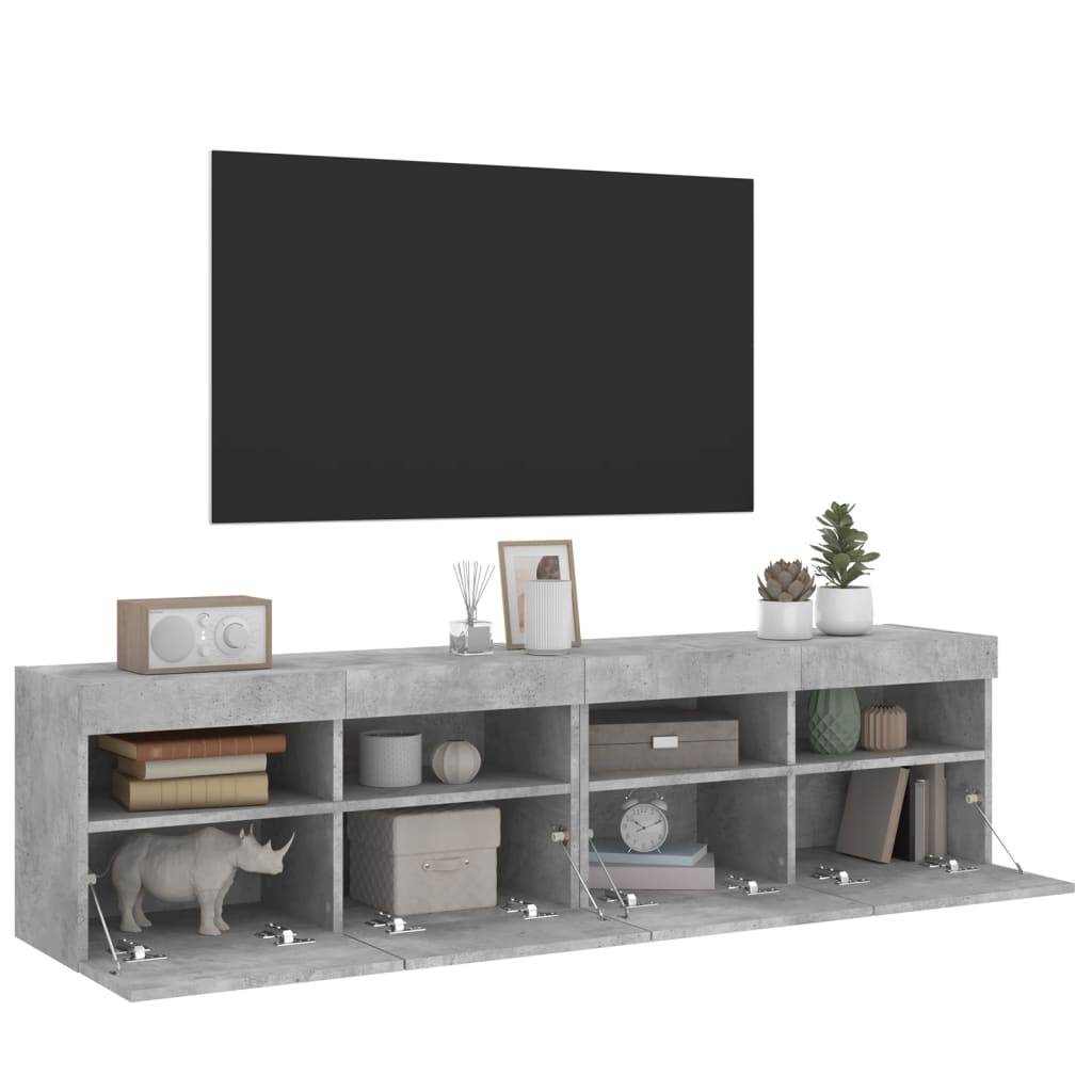 vidaXL TV Wall Cabinets with LED Lights 2 pcs Concrete Grey 80x30x40 cm