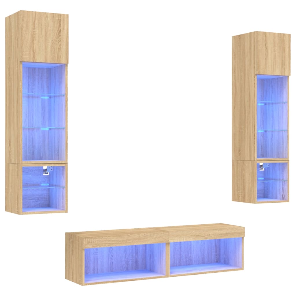 vidaXL 6 Piece TV Wall Units with LED Sonoma Oak Engineered Wood