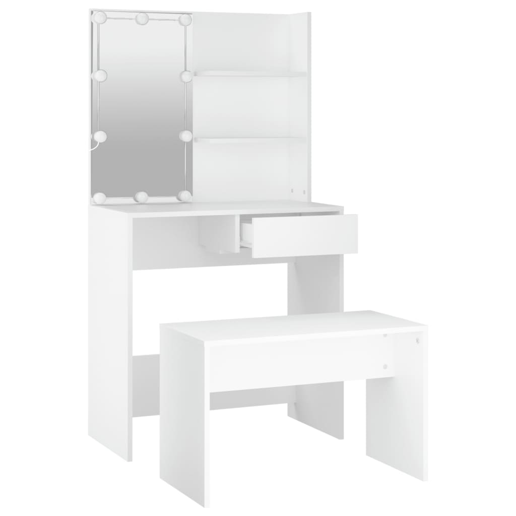 vidaXL Dressing Table Set with LED White Engineered Wood