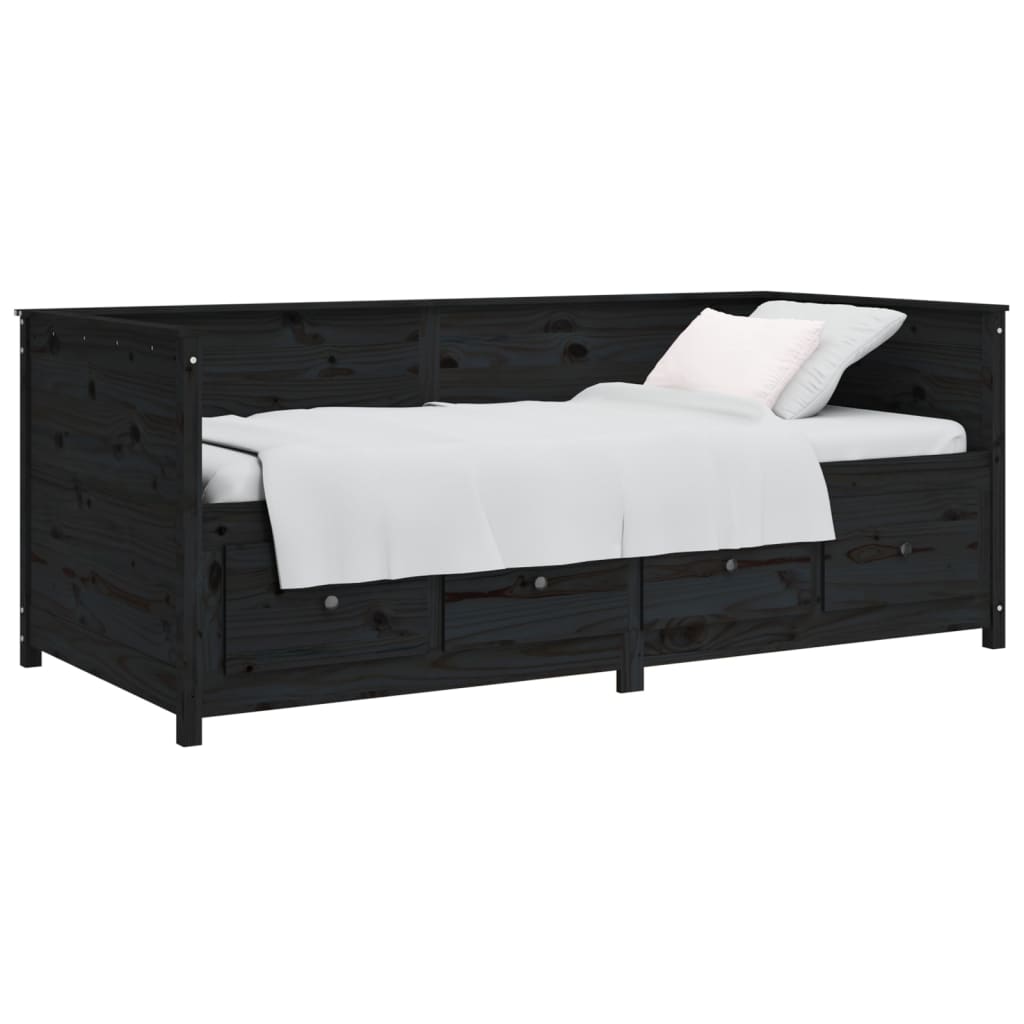 vidaXL Day Bed without Mattress Black 75x190 cm Small Single Solid Wood Pine