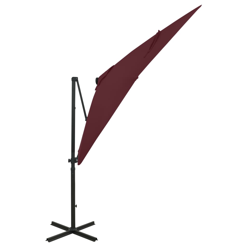 vidaXL Cantilever Garden Parasol with Pole and LED Lights Bordeaux Red 250 cm