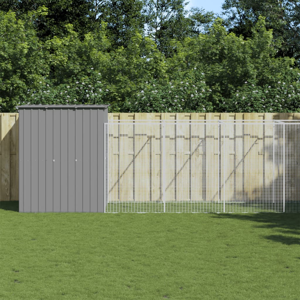 vidaXL Dog House with Run Light Grey 165x863x181 cm Galvanised Steel