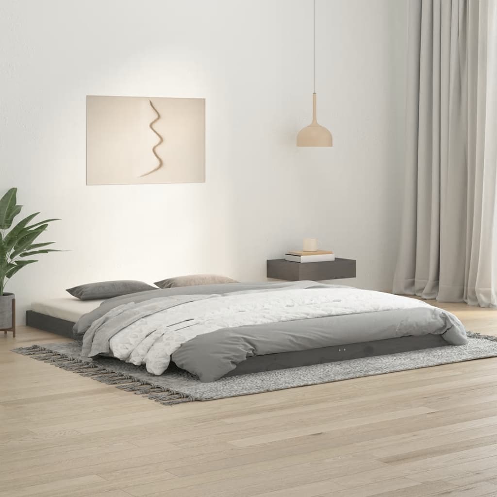 vidaXL Bed Frame without Mattress Grey 150x200 cm King Size Solid Wood Pine