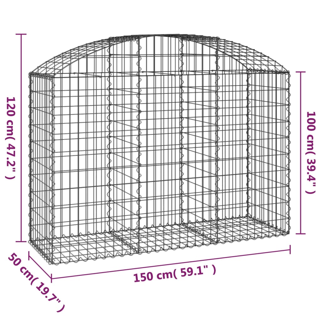 vidaXL Arched Gabion Basket 150x50x100/120 cm Galvanised Iron