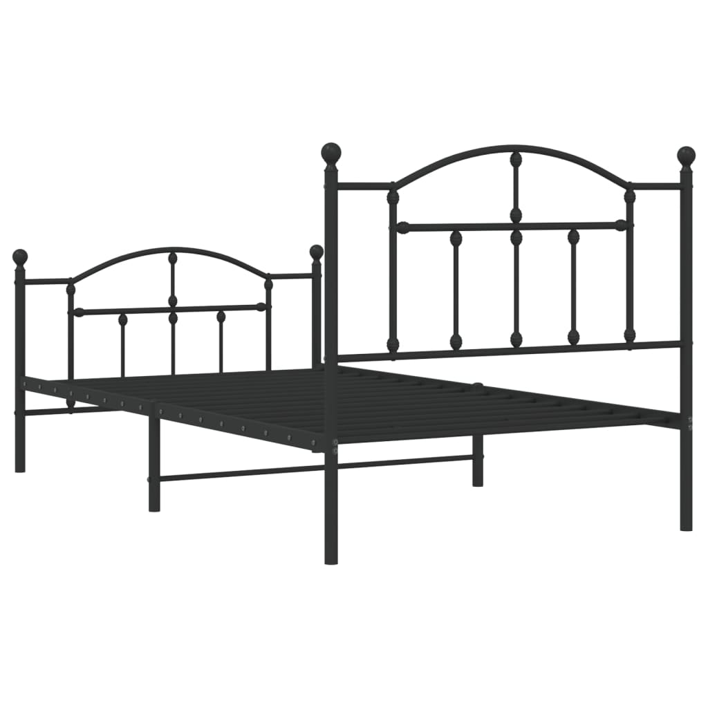 vidaXL Metal Bed Frame without Mattress with Footboard Black 100x190 cm