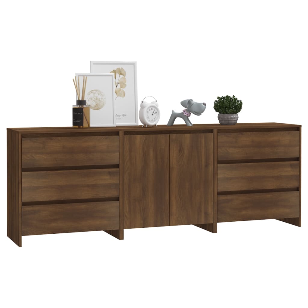 vidaXL 3 Piece Sideboard Brown Oak Engineered Wood