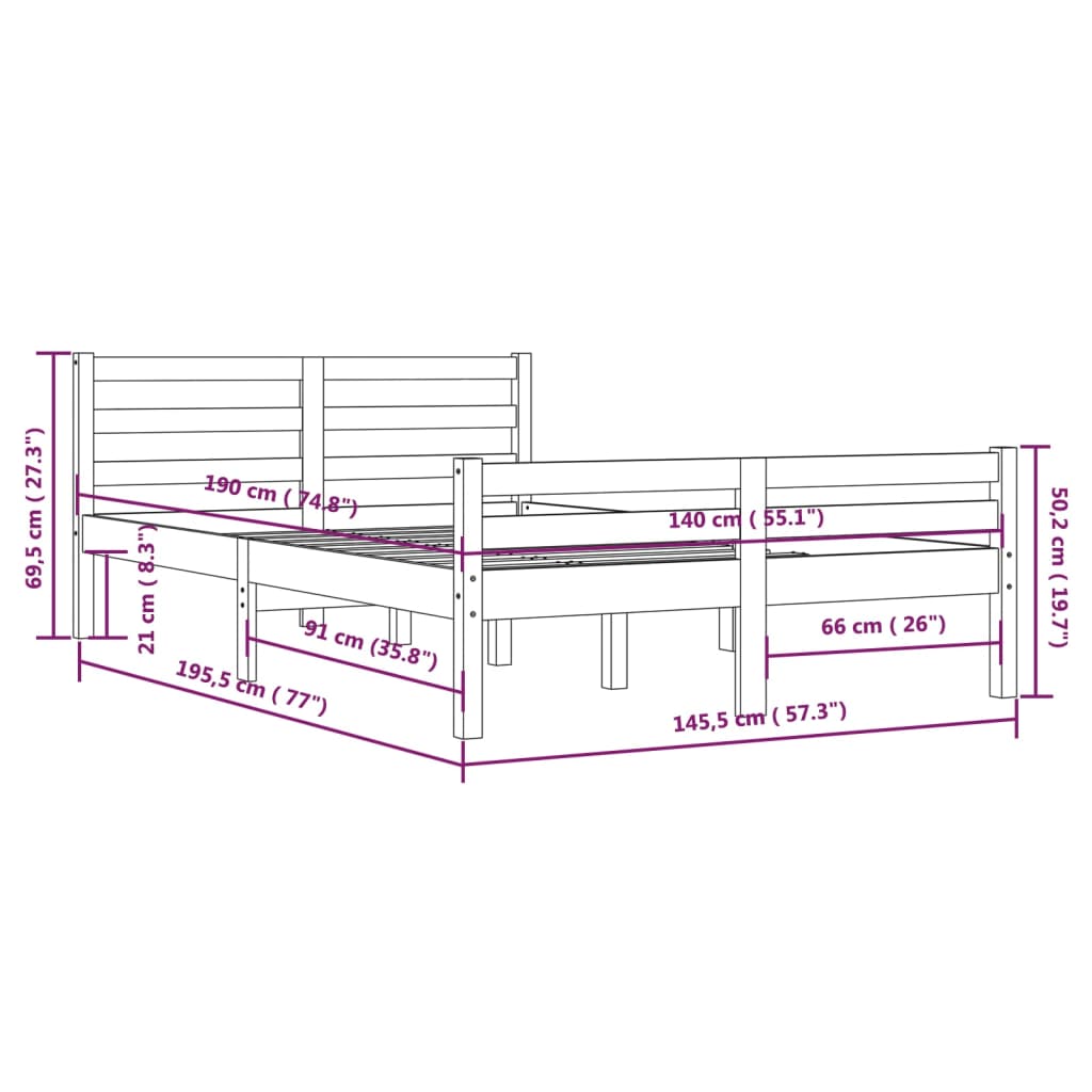 vidaXL Bed Frame without Mattress White Solid Wood 140x190 cm