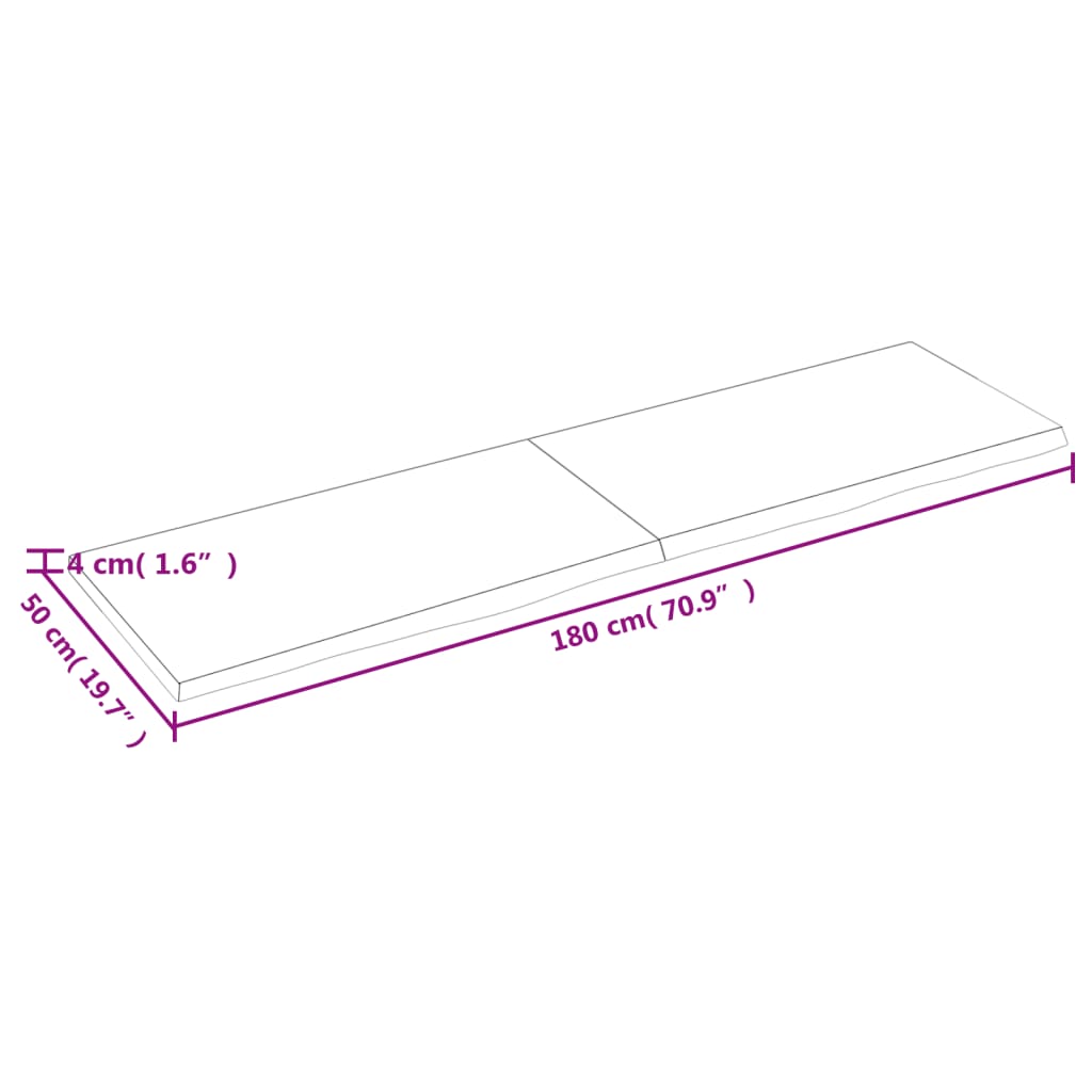 vidaXL Table Top 180x50x(2-4) cm Untreated Solid Wood Oak