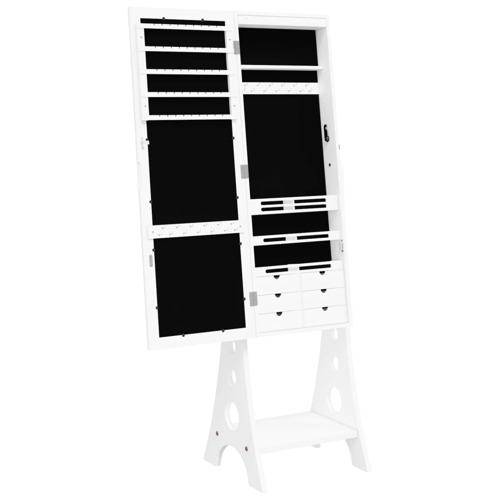 vidaXL Mirror Jewellery Cabinet with LED Lights Free Standing White