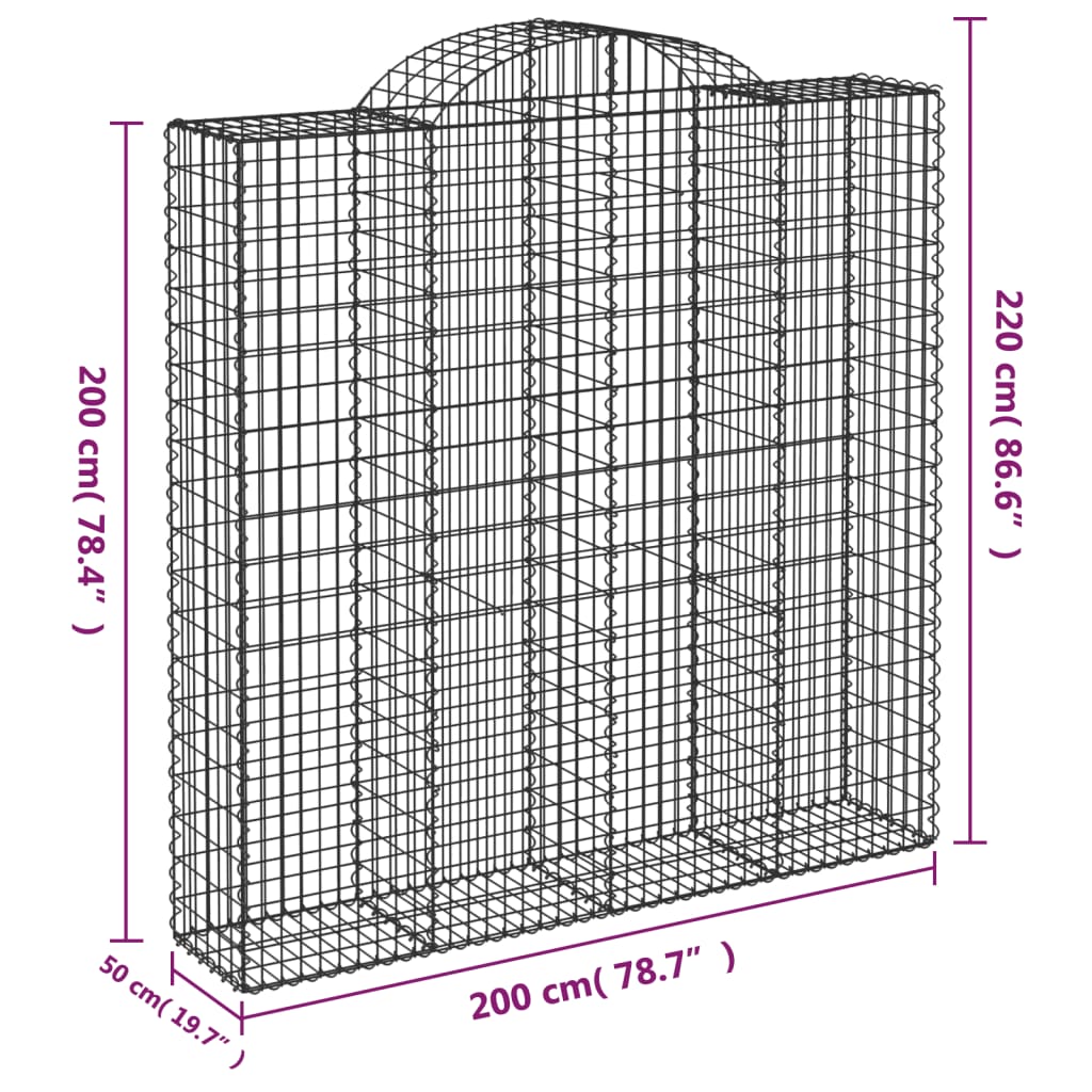 vidaXL Arched Gabion Baskets 13 pcs 200x50x200/220 cm Galvanised Iron