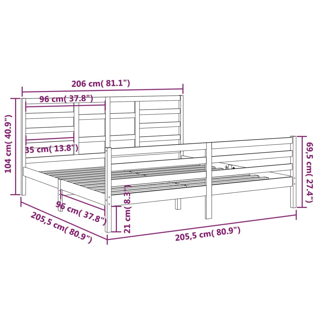 vidaXL Bed Frame without Mattress Solid Wood 200x200 cm