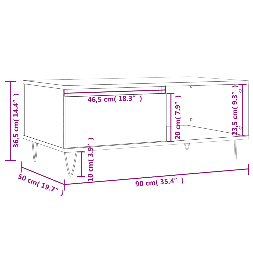 vidaXL Coffee Table Brown Oak 90x50x36.5 cm Engineered Wood