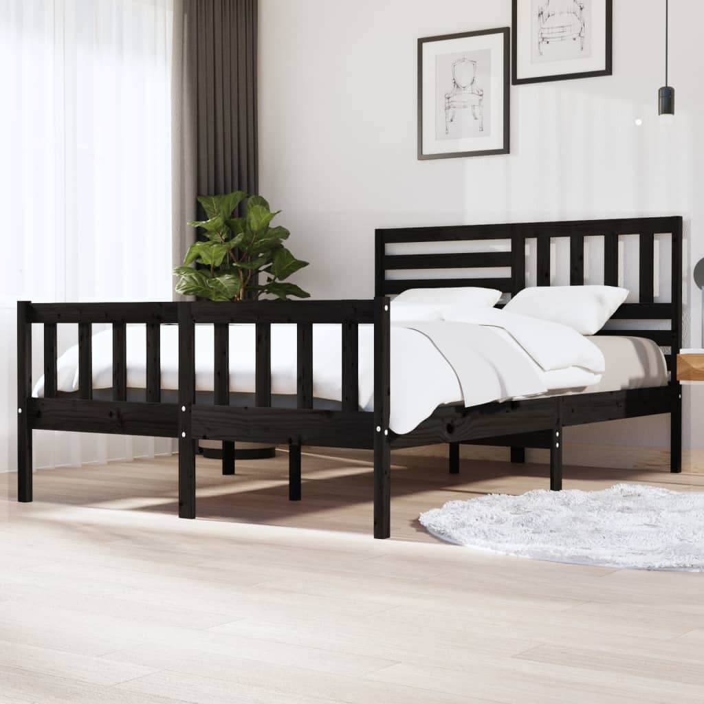 vidaXL Bed Frame without Mattress Black King Size Solid Wood