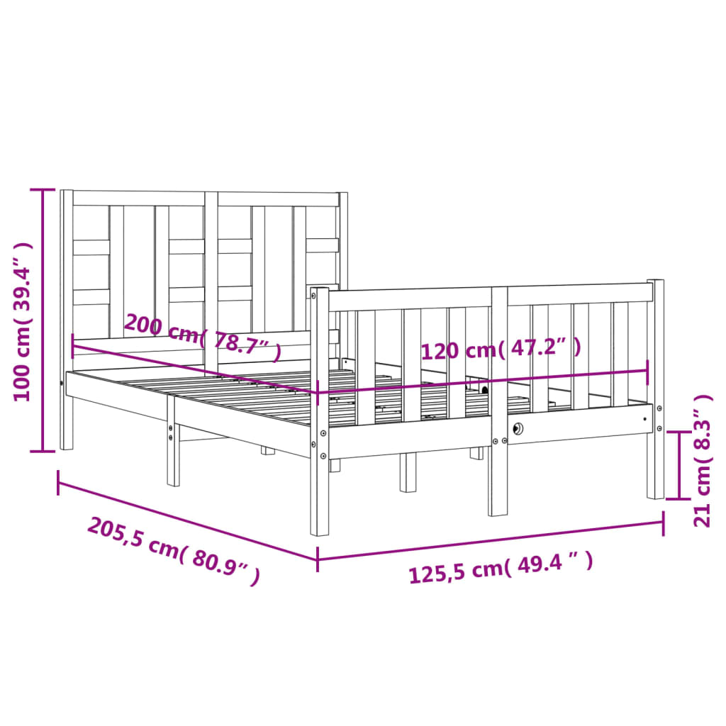 vidaXL Bed Frame without Mattress White 120x200 cm Solid Wood Pine