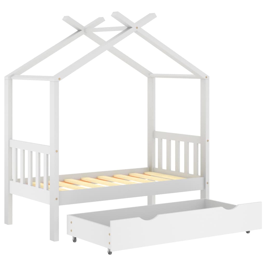 vidaXL Kids Bed Frame with a Drawer White Solid Pine Wood 70x140 cm