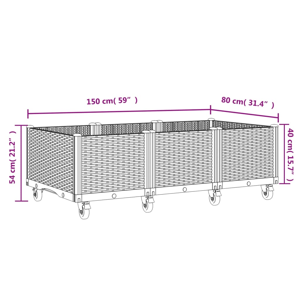 vidaXL Garden Planter with Wheels Light Grey 150x80x54 cm PP