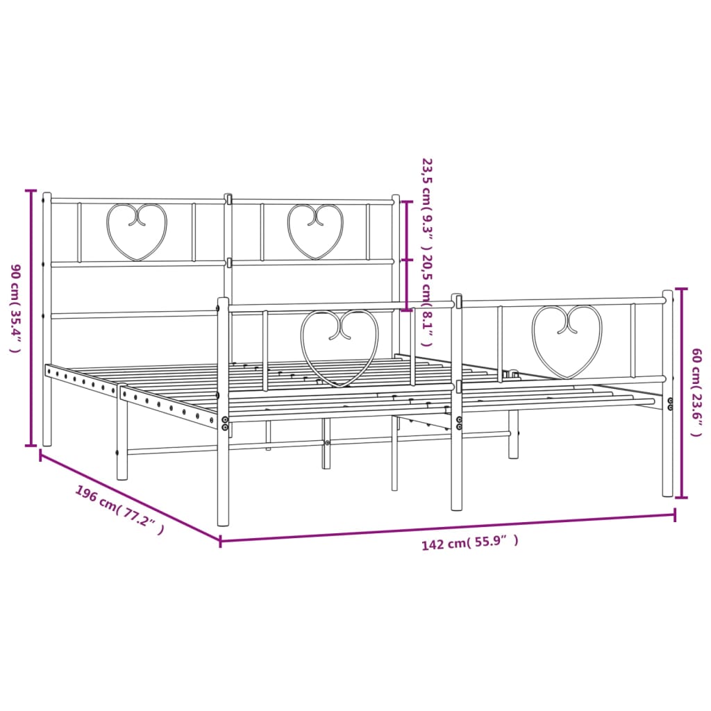 vidaXL Metal Bed Frame without Mattress with Footboard Black 135x190 cm Double