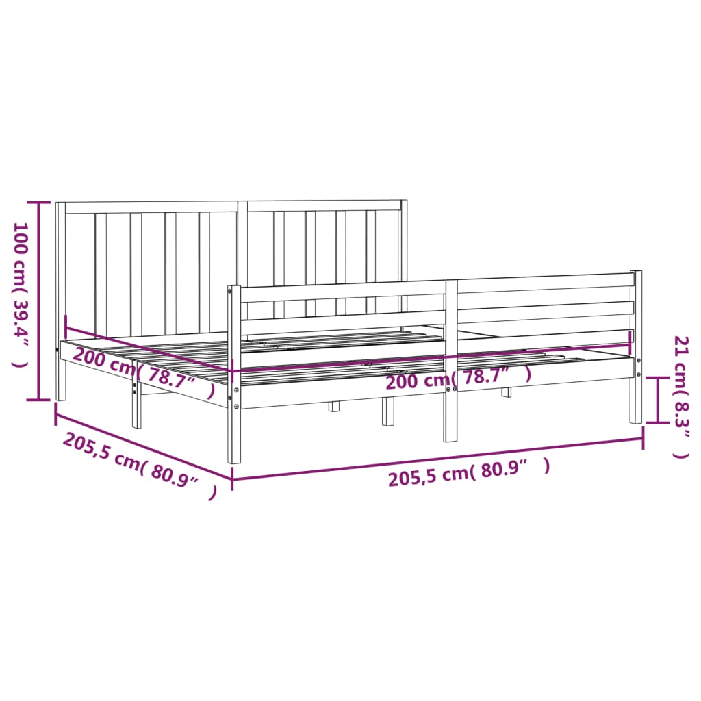 vidaXL Bed Frame without Mattress Grey 200x200 cm Solid Wood Pine