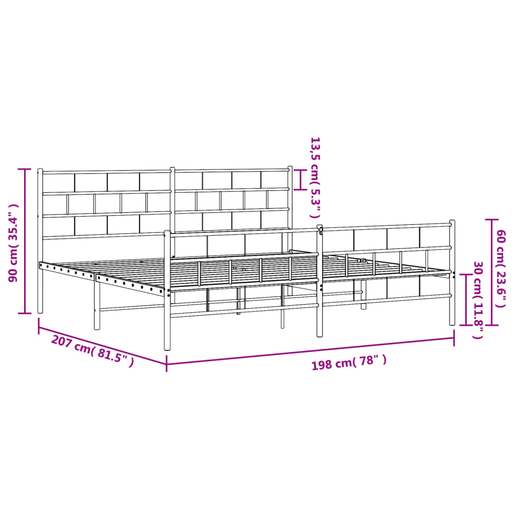 vidaXL Metal Bed Frame without Mattress with Footboard White 193x203 cm