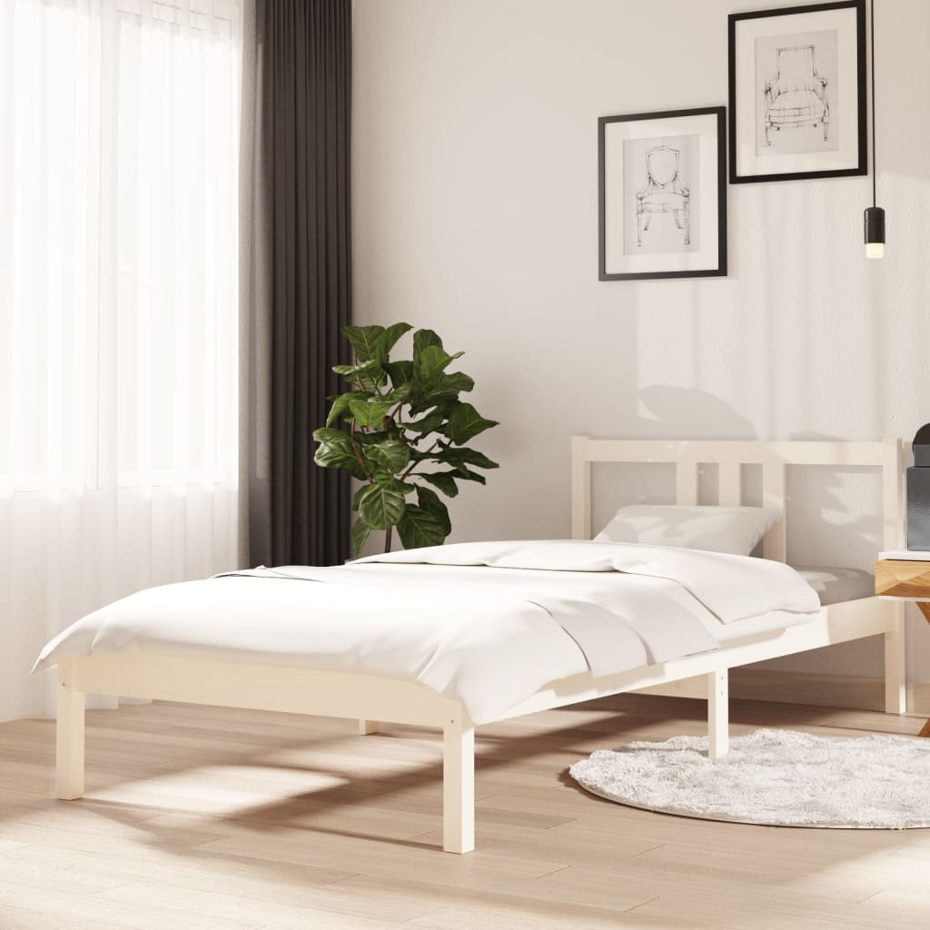 vidaXL Bed Frame without Mattress White Solid Wood 90x200 cm