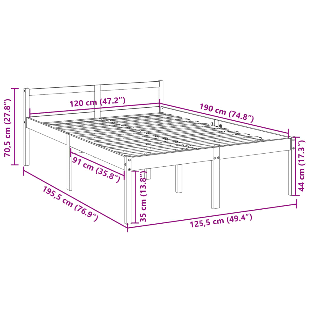 vidaXL Senior Bed without Mattress White 120x190 cm Small Double