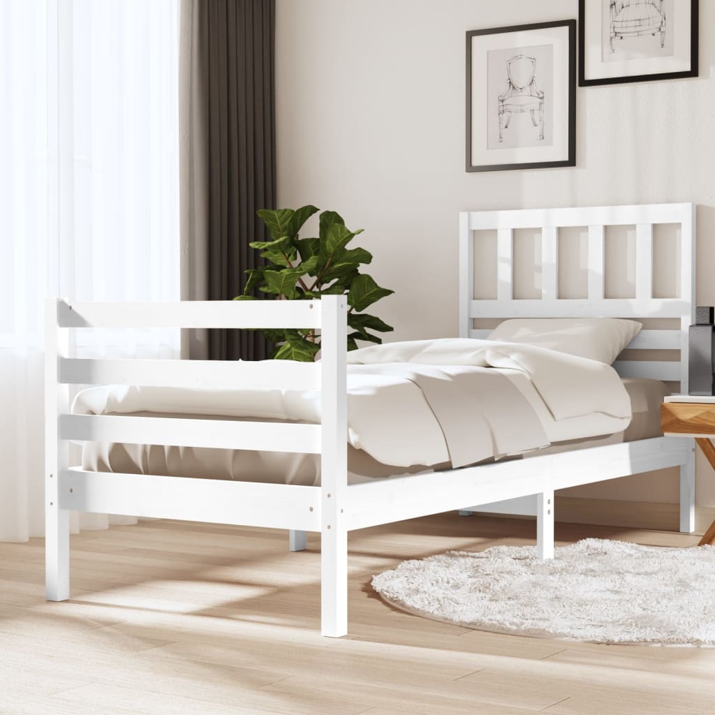 vidaXL Bed Frame without Mattress White 75x190 cm Small Single Solid Wood