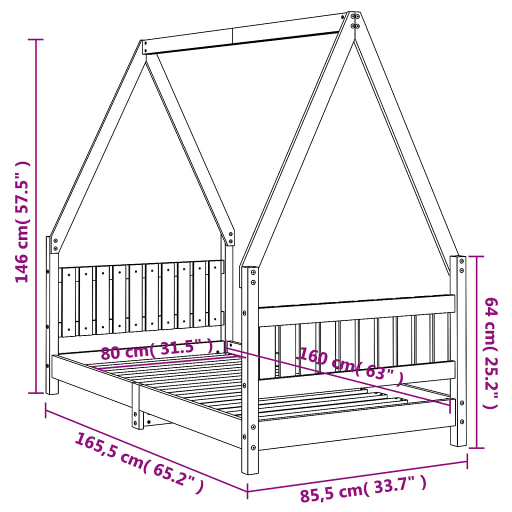 vidaXL Kids Bed Frame White 80x160 cm Solid Wood Pine