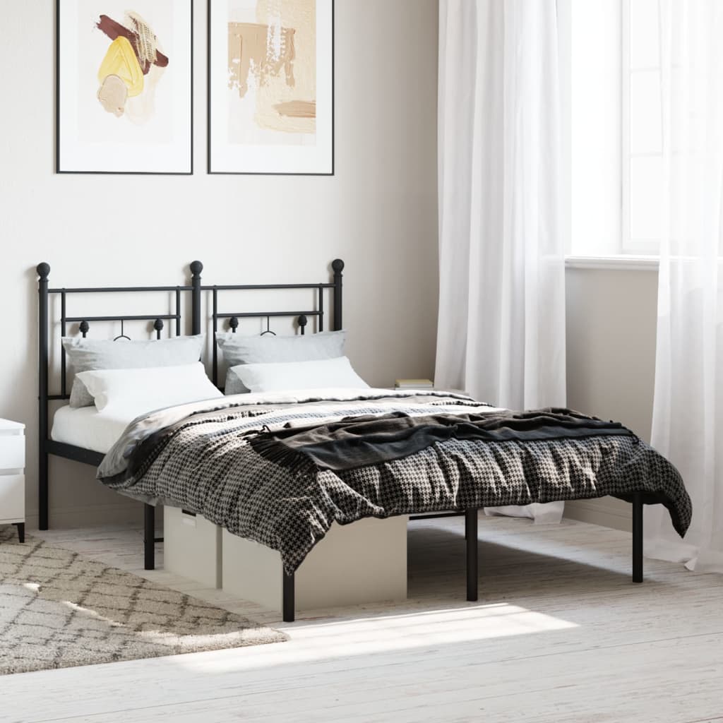 vidaXL Metal Bed Frame without Mattress with Headboard Black 120x190 cm Small Double