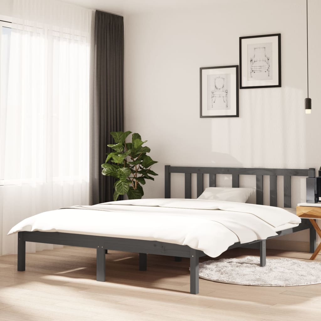 vidaXL Bed Frame without Mattress Grey Solid Wood 140x190 cm