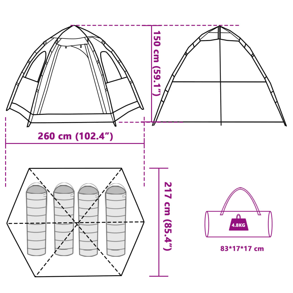 vidaXL Camping Tent Cabin 4-Person Green Quick Release