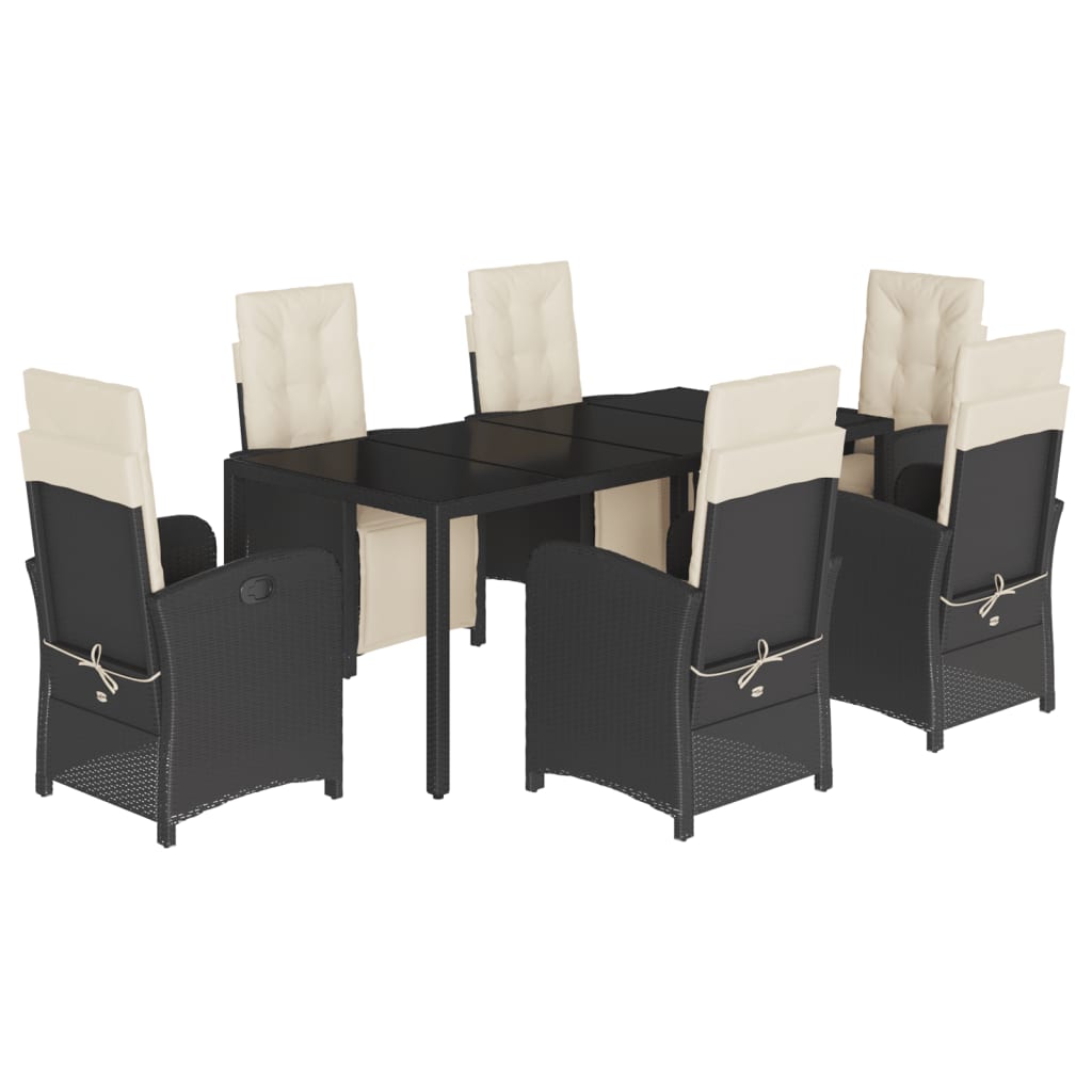 vidaXL 7 Piece Garden Dining Set with Cushions Black Poly Rattan