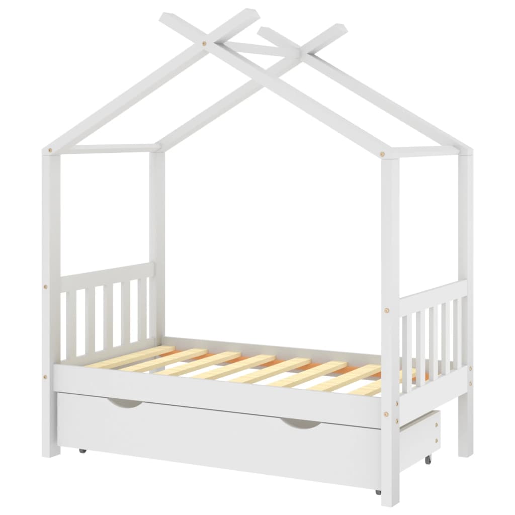 vidaXL Kids Bed Frame with a Drawer White Solid Pine Wood 70x140 cm ...