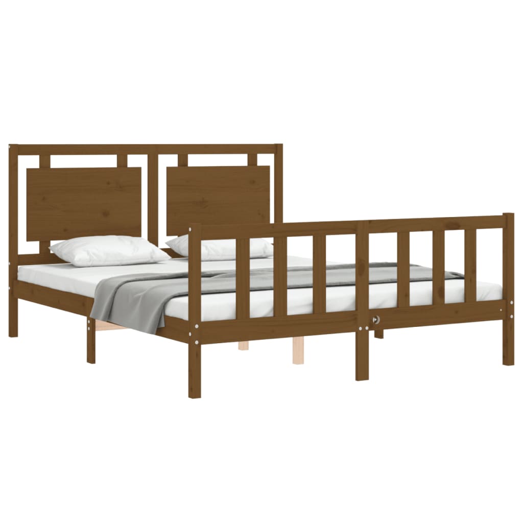 vidaXL Bed Frame without Mattress Honey Brown King Size Solid Wood Pine