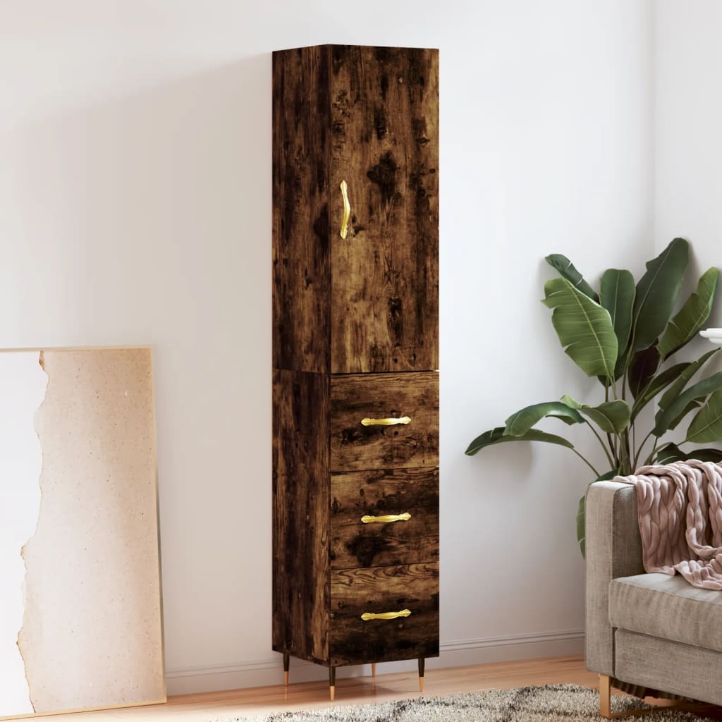 vidaXL Highboard Smoked Oak 34.5x34x180 cm Engineered Wood