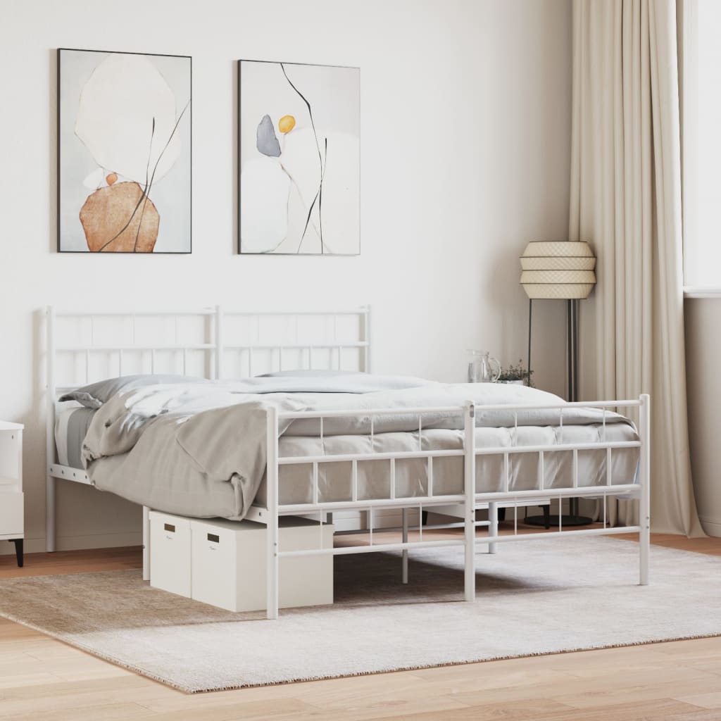 vidaXL Metal Bed Frame without Mattress with Footboard White 160x200 cm