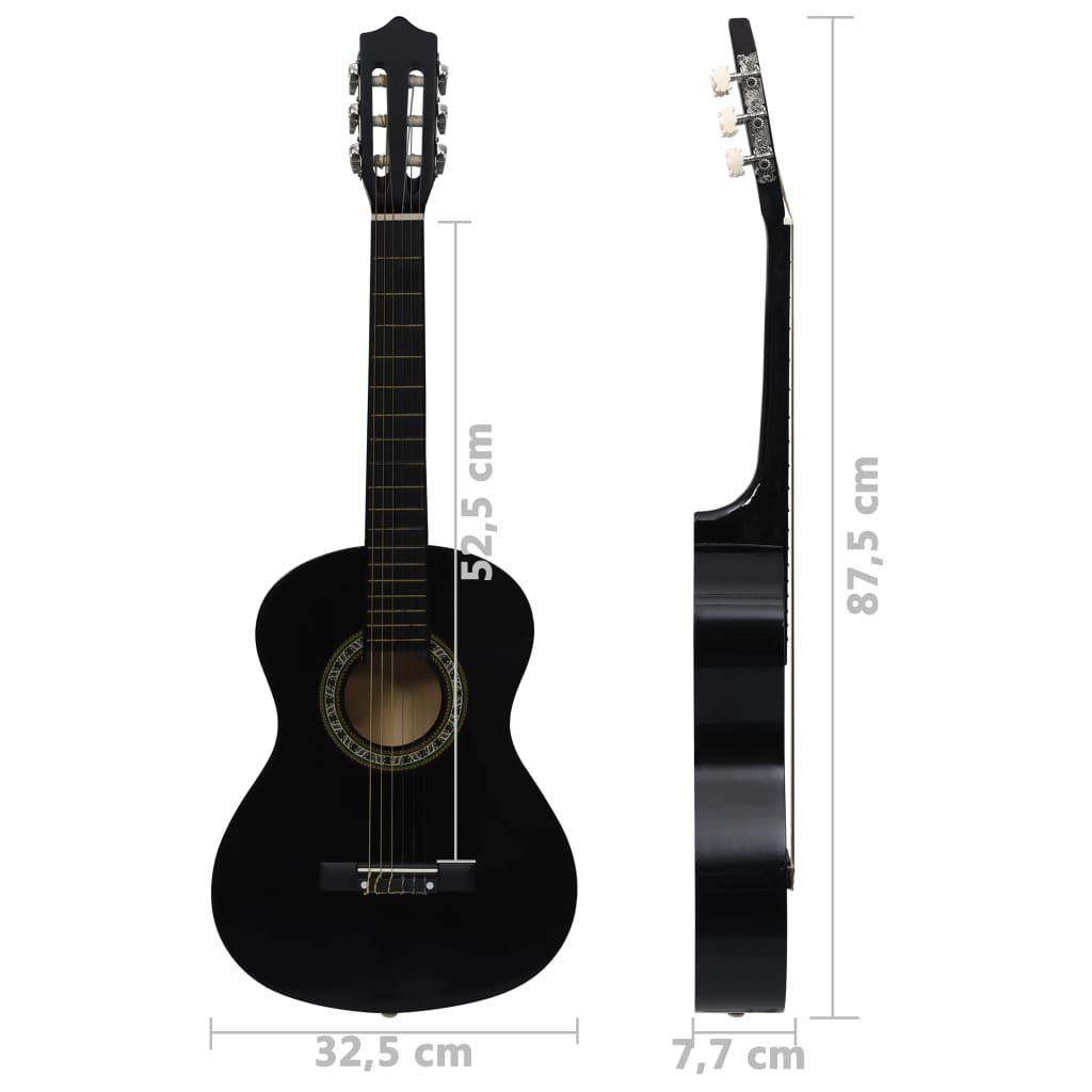 vidaXL Classical Guitar for Beginner and Kids Black 1/2 34"