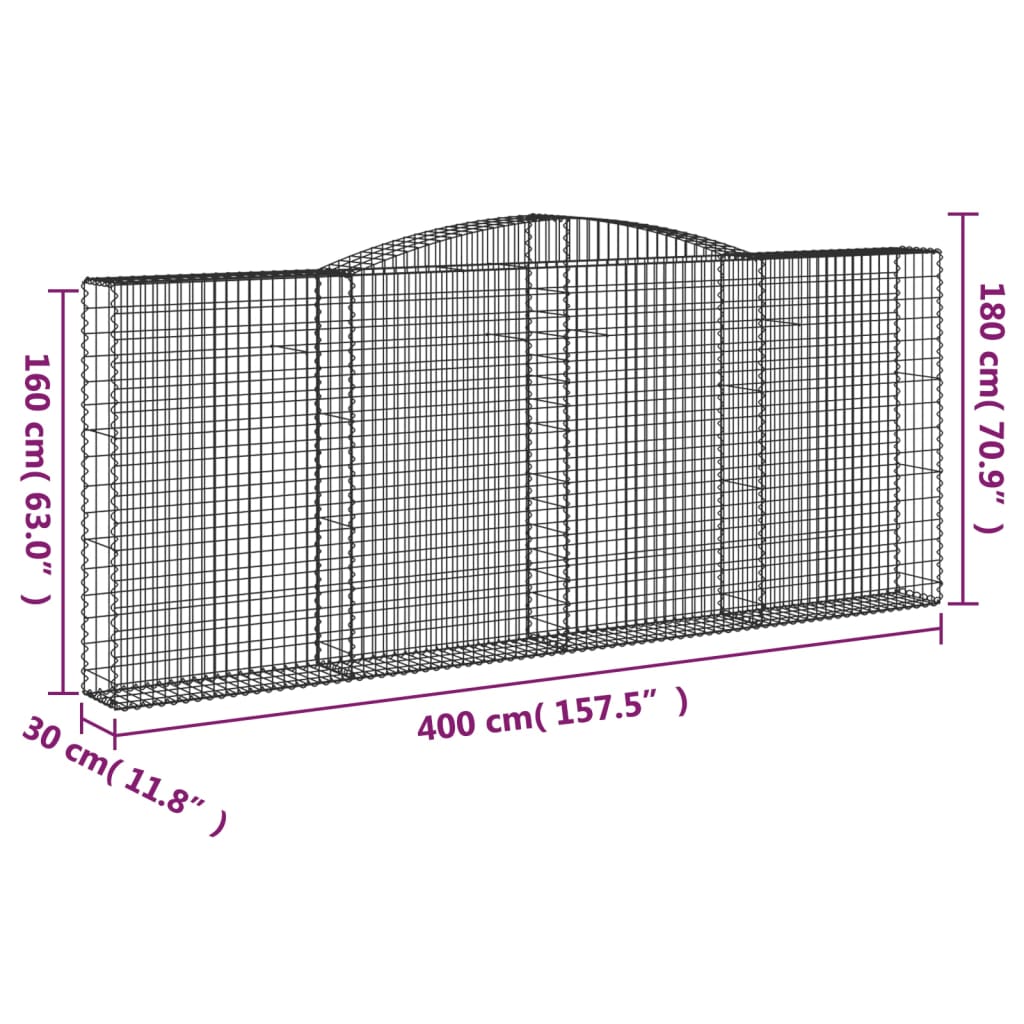 vidaXL Arched Gabion Baskets 6 pcs 400x30x160/180 cm Galvanised Iron