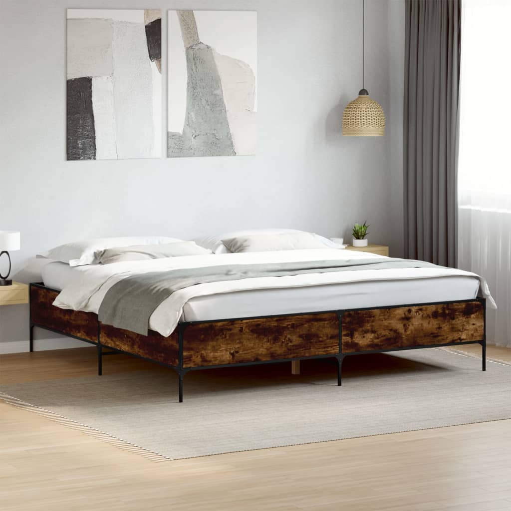 vidaXL Bed Frame without Mattress Smoked Oak 180x200 cm Super King