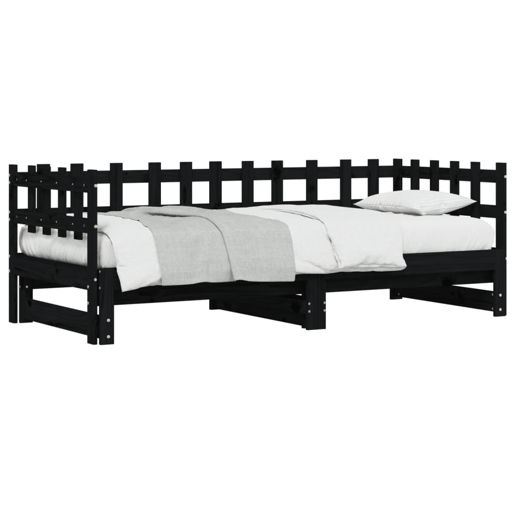 vidaXL Pull-out Day Bed without Mattress Black 2x(90x200) cm Solid Wood