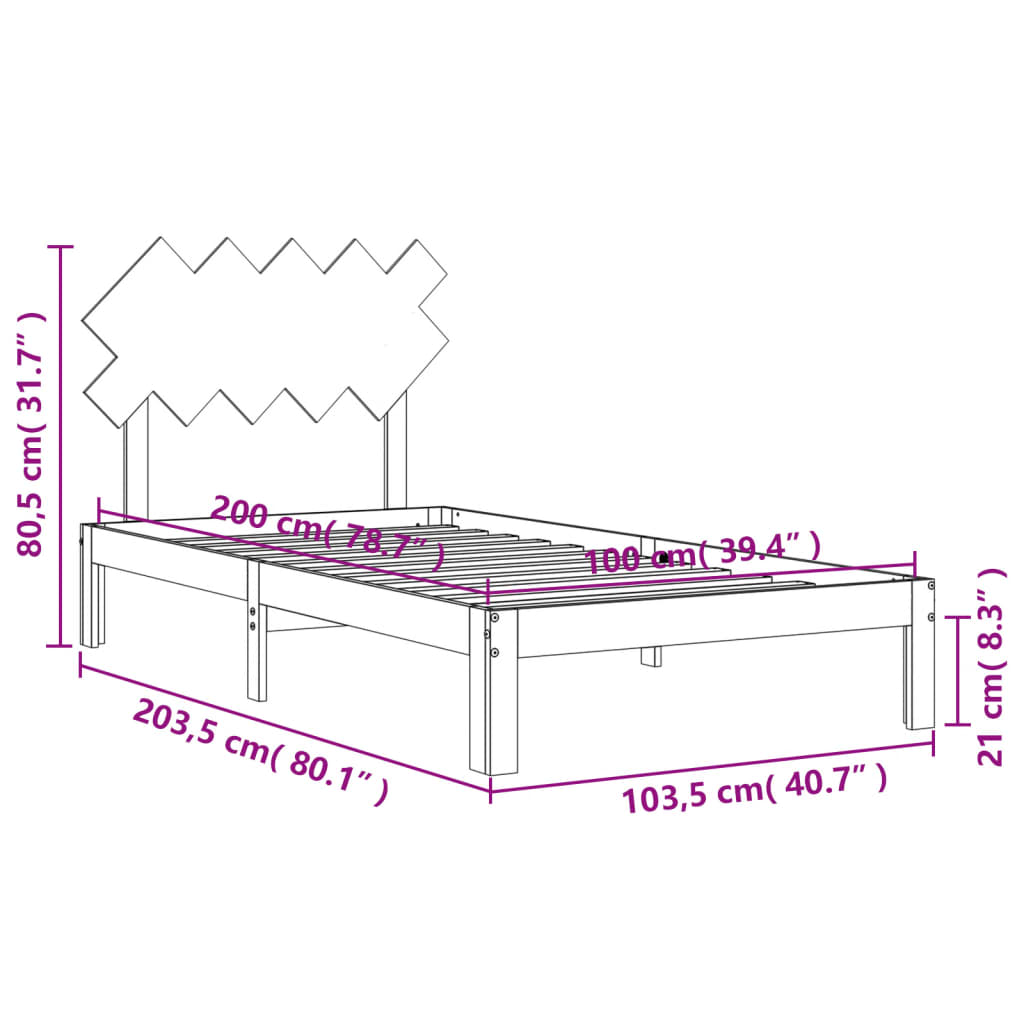 vidaXL Bed Frame without Mattress White 100x200 cm Solid Wood Pine