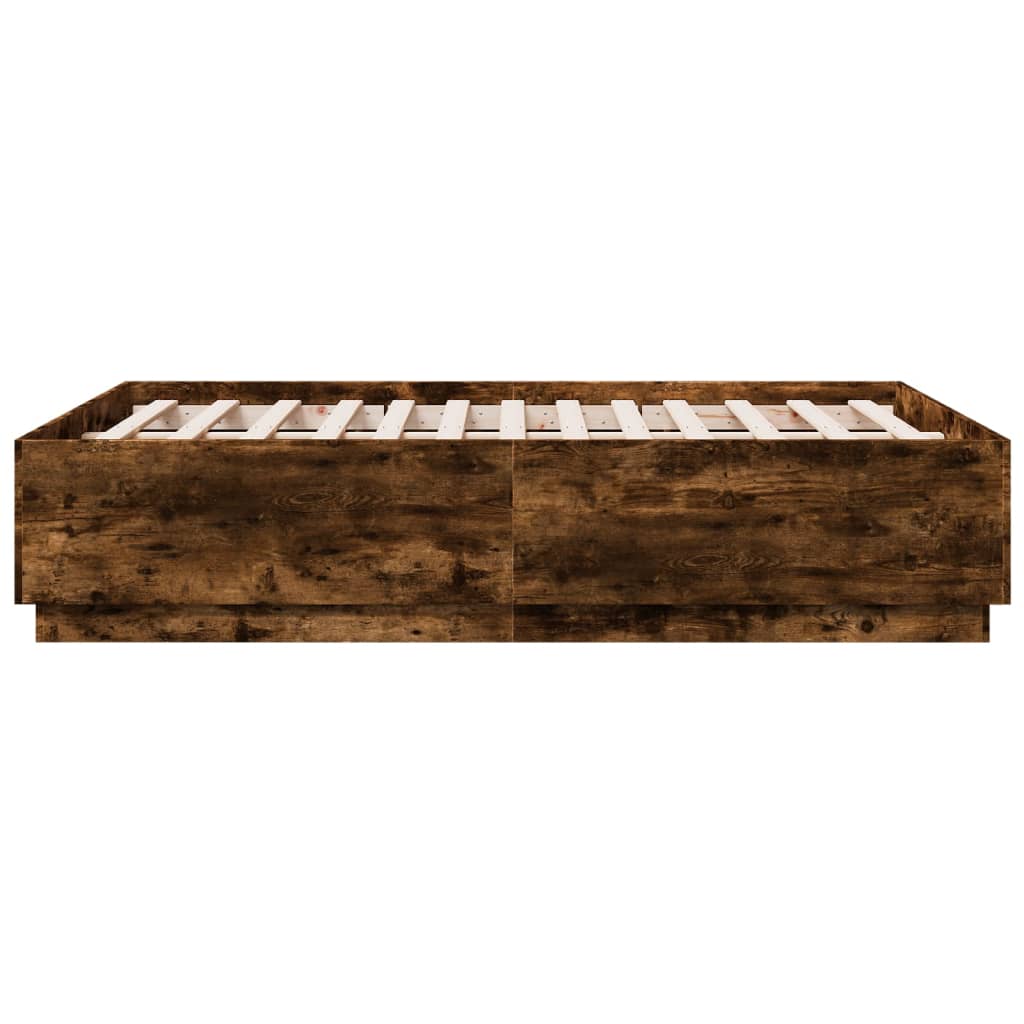 vidaXL Bed Frame with LED without Mattress Smoked Oak 120x190 cm Small Double