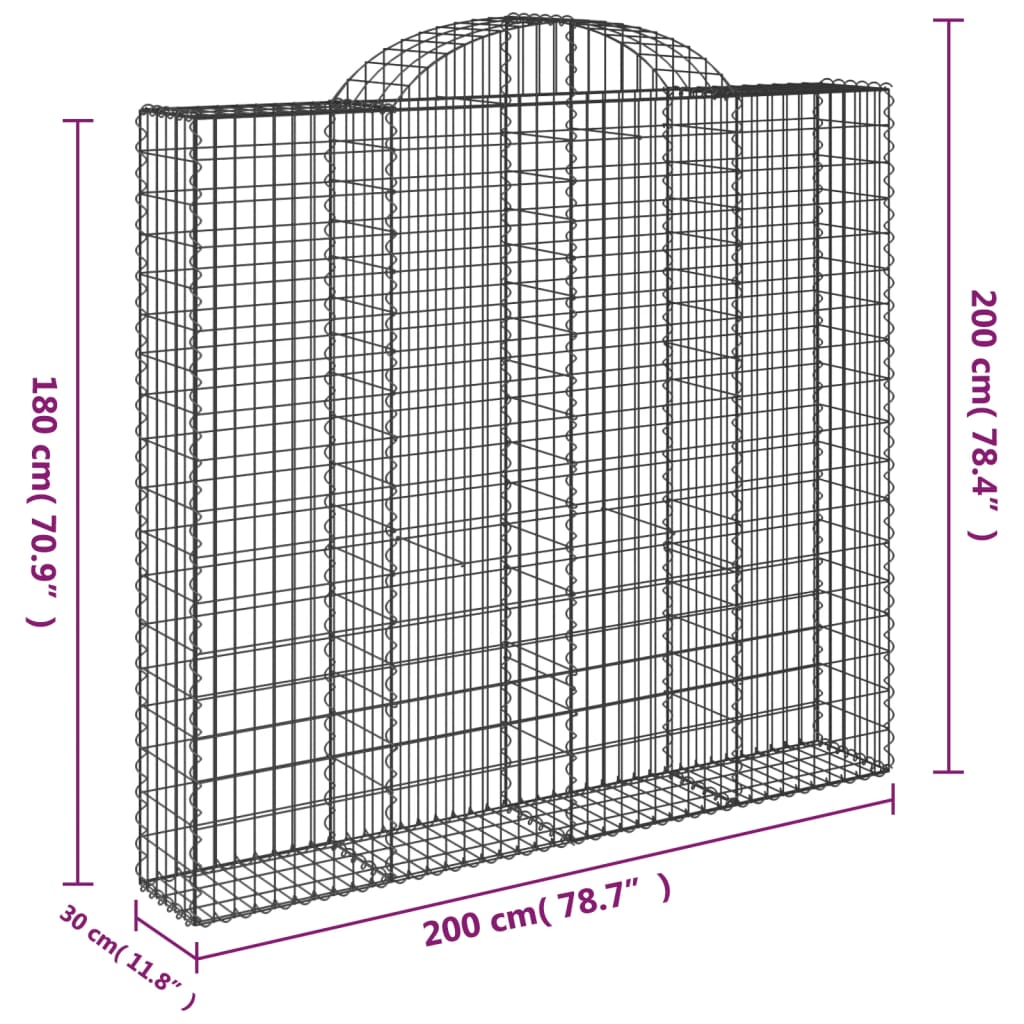 vidaXL Arched Gabion Baskets 6 pcs 200x30x180/200 cm Galvanised Iron