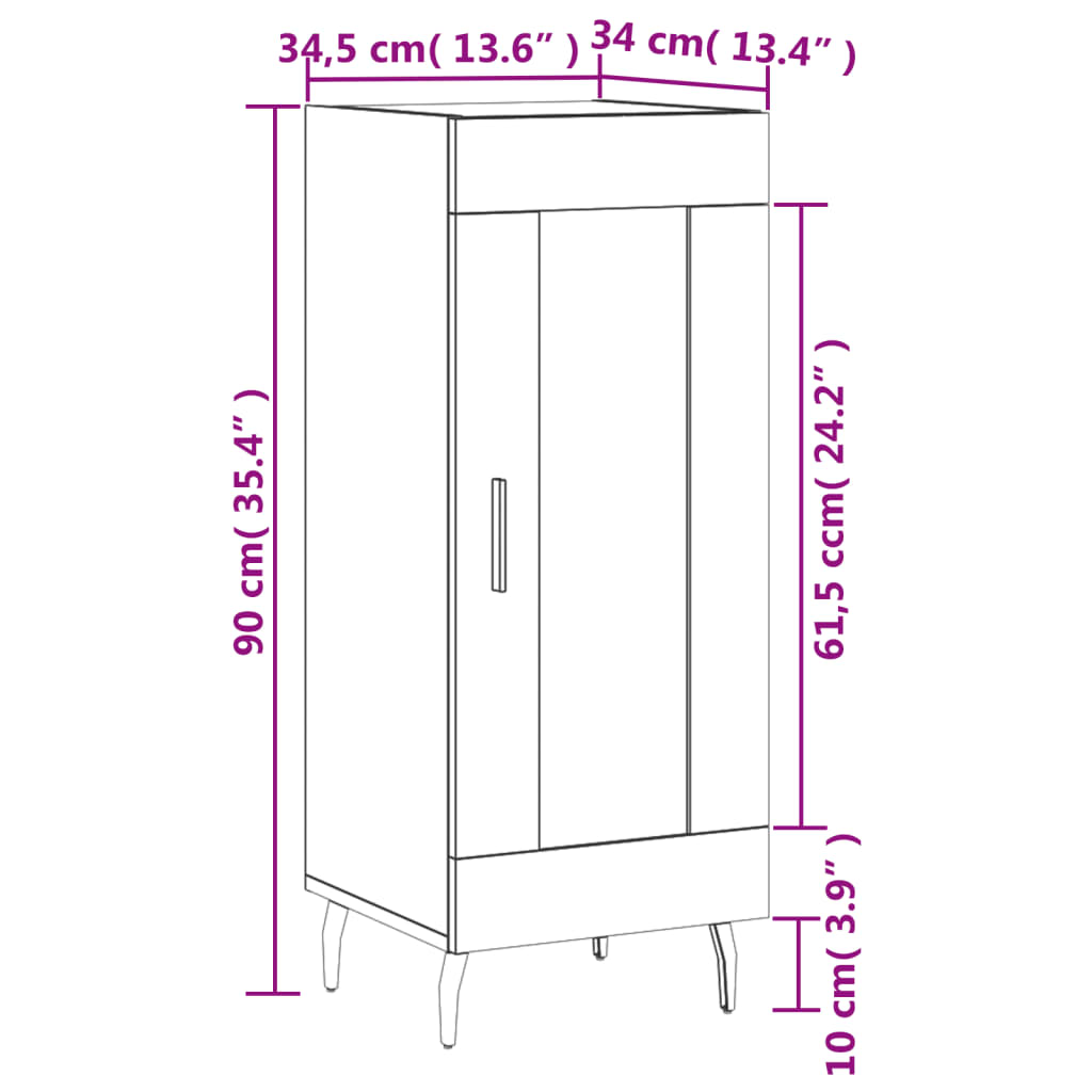 vidaXL Sideboard White 34.5x34x90 cm Engineered Wood